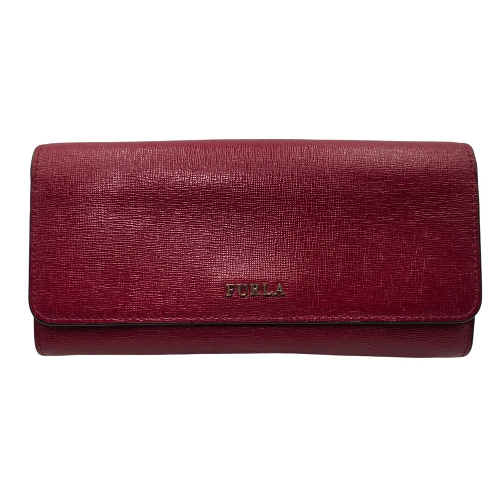 Furla Burgundy Leather Wallet Snap Closure Card Holder‎ Long Clutch